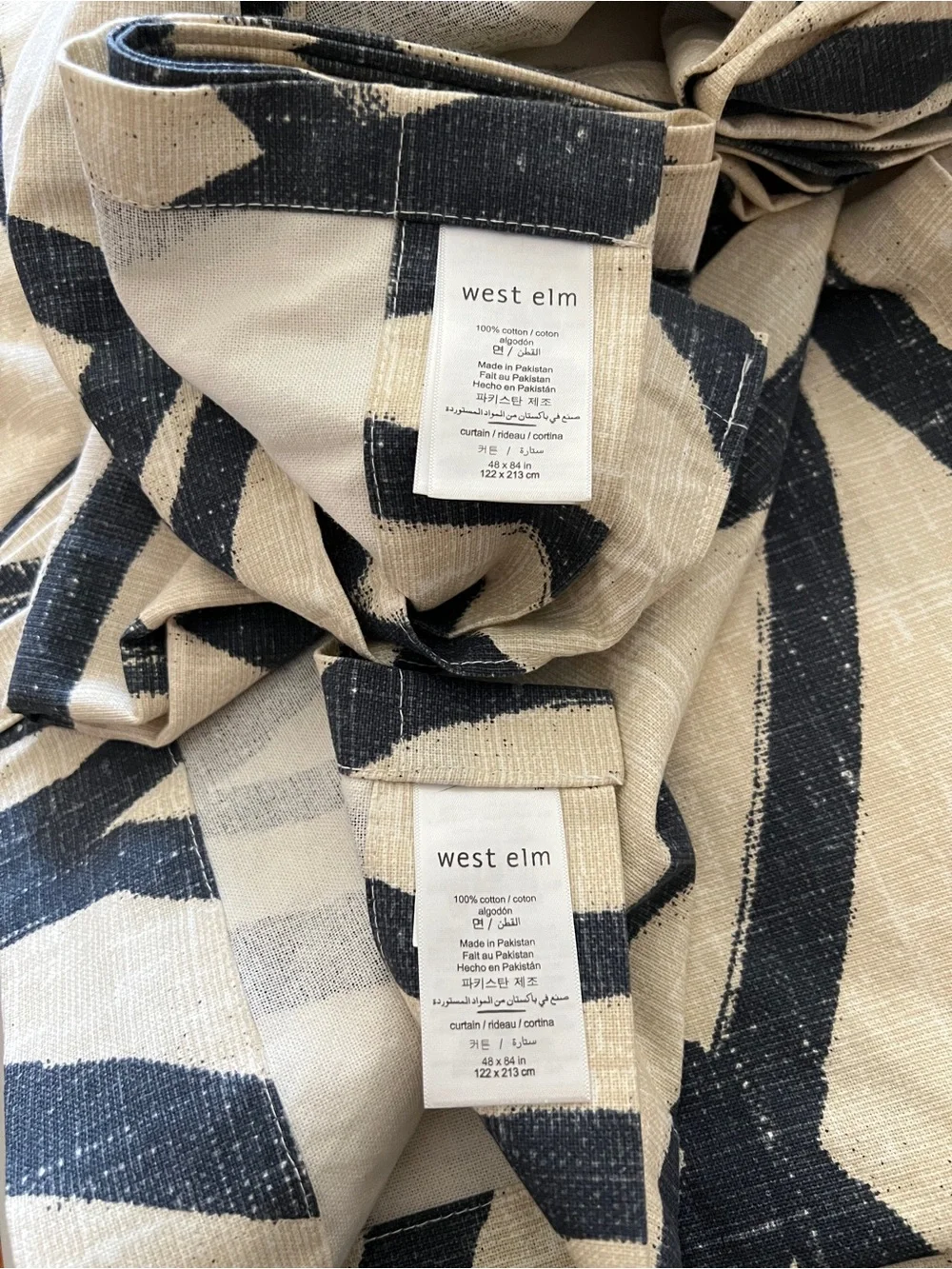 West Elm 2 Panel Curtain Cotton Canvas Scribble Lattice SZ 48” X  84” Blue/Cream